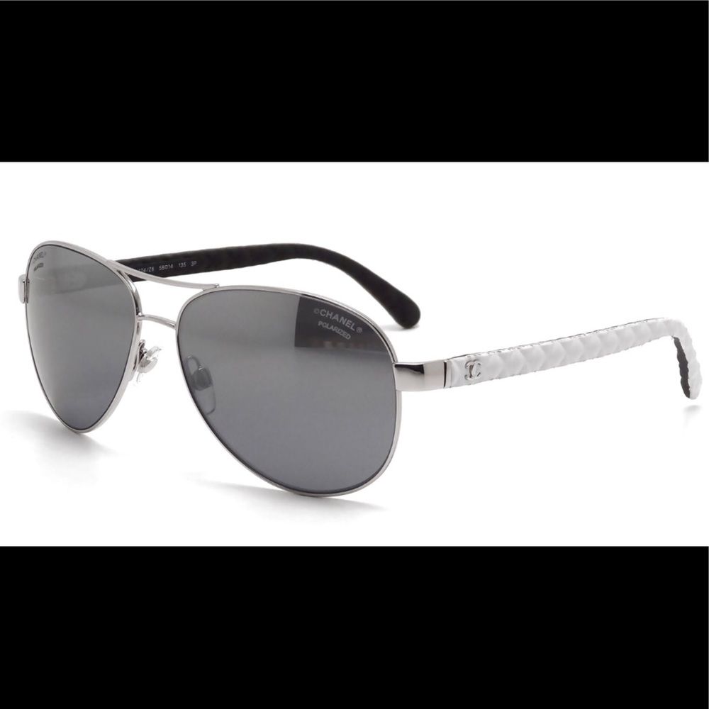 Chanel Polarized Silver Aviator “CC” leather wrap